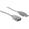 Manhattan USB-A pagarinātājkabelis, 1,8m, vīriešu/sieviešu, 480 Mbps (USB 2.0), Hi-Speed USB, caurspīdīgs sudrabs, mūža garantija