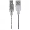 Manhattan USB-A pagarinātājkabelis, 1,8m, vīriešu/sieviešu, 480 Mbps (USB 2.0), Hi-Speed USB, caurspīdīgs sudrabs, mūža garantija