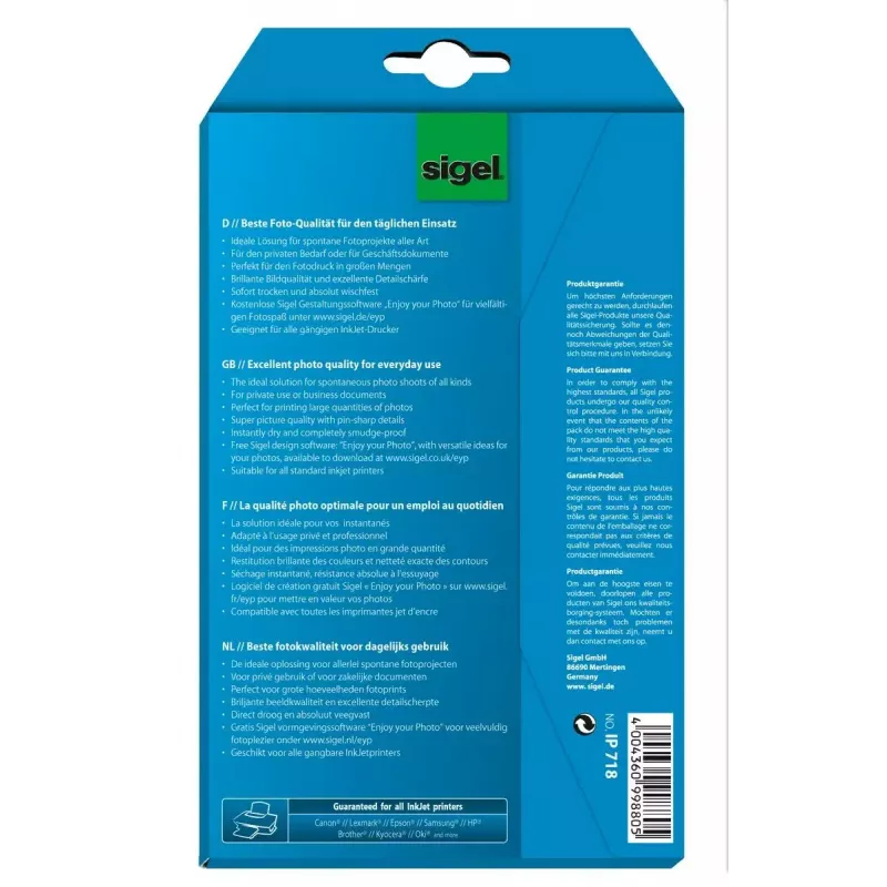 Foto papīrs Glossy Sigel IP718 10x15 cm 200 g/m² 24 loksnes
