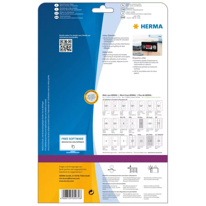 Pašlīmējošas printera etiķetes HERMA Video A4 78,7x46,6 mm
