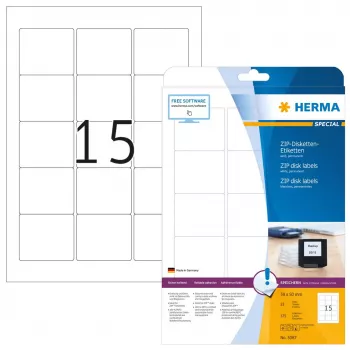 Uzlīmes HERMA ZIP disketēm A4 59x50 mm balts matēts papīrs 375 gab.