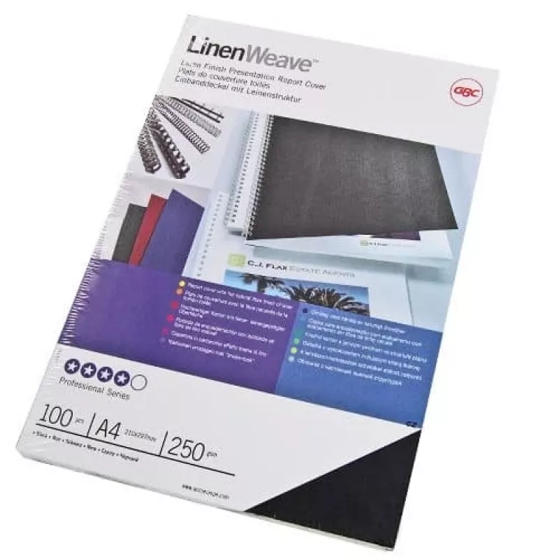 GBC LinenWeave iesiešanas vāki 250gsm A4 Melns (100)