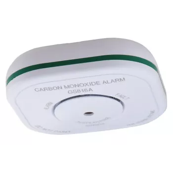 Gāzes detektors Olympia 6121 — oglekļa monoksīds (CO), 85 dB trauksme, bateriju darbināms (AAA 1,5 V), balts