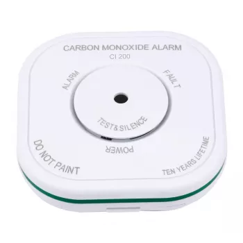 Gāzes detektors Olympia 6121 — oglekļa monoksīds (CO), 85 dB trauksme, bateriju darbināms (AAA 1,5 V), balts