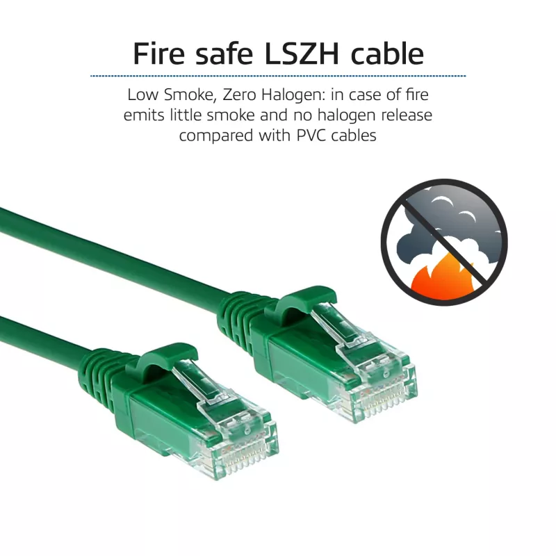 ACT Green 1,5m LSZH U/UTP CAT6 datacenter plānais savienotājkabelis ar aizsargvāciņu un RJ45 savienotājiem