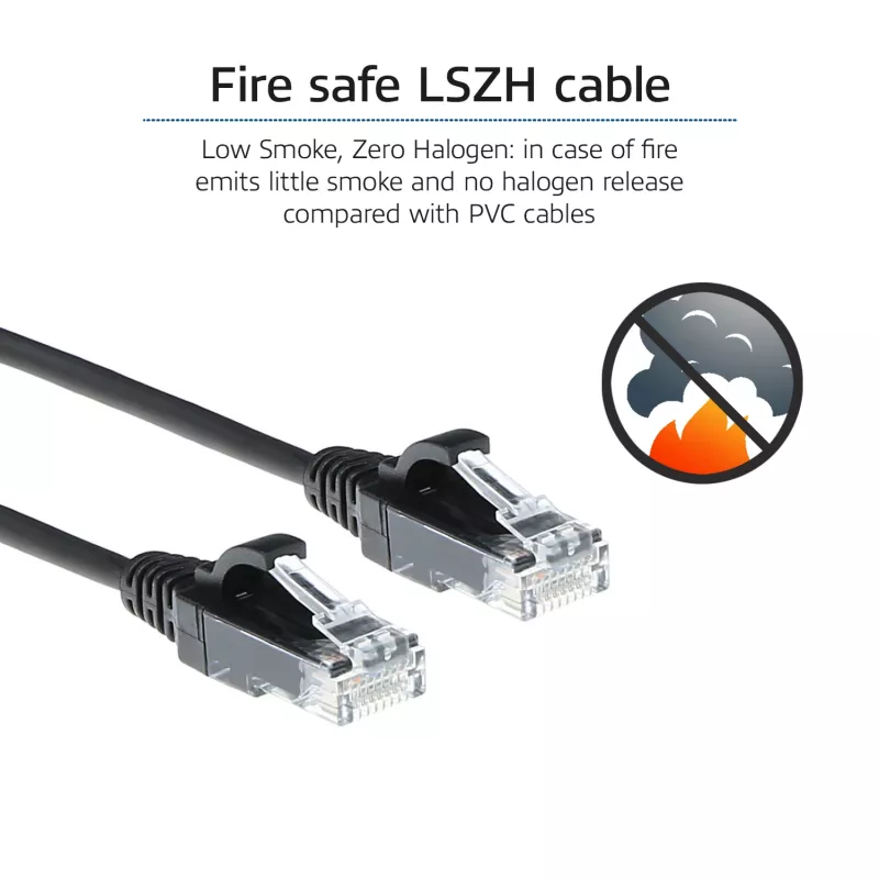 ACT Black 3 metru LSZH U/UTP CAT6 datcentra plānais savienojuma kabelis ar RJ45 savienotājiem, bez aizķeršanās