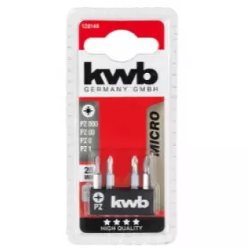 Skrūvgriežu uzgaļu komplekts KWB 128140 — 4 gab., Pozidriv PZ0 un PZ1, 28 mm