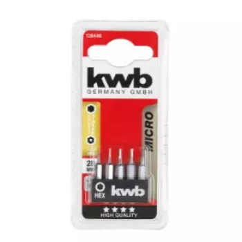 KWB 128440 sešstūra uzgaļu komplekts — 5 gab., imperiālie uzgaļi, metriskie izmēri 0.7, 0.9, 1.3, 1.5, 2 mm, 28 mm garums