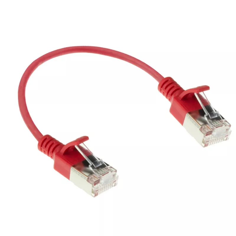ACT Red 0.15 m LSZH U/FTP CAT6A datacentra tievais lēcienvads ar snagless RJ45 savienotājiem