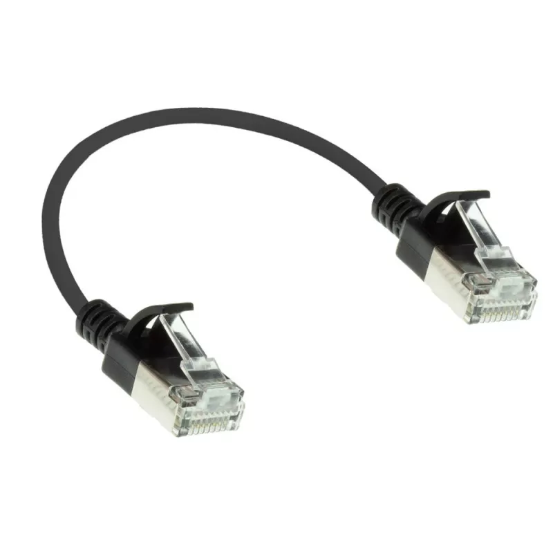 ACT Black 0.15 m LSZH U/FTP CAT6A datacentra plānā savienojuma kabelis ar RJ45 savienotājiem