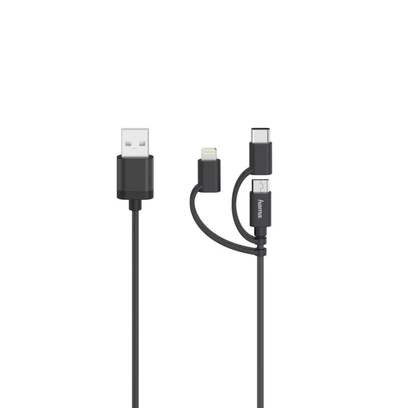 Hama 00200617 USB kabelis USB 2.0 0.75 m USB A USB C/Micro USB A/Lightning Melns