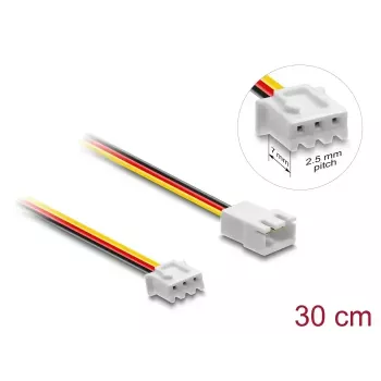 DELOCK pagarinājuma kabelis 3-pin (JST) 90867, PVC, 1.3 mm vadītājs, 30 cm, melns/sarkans/balts/dzeltens