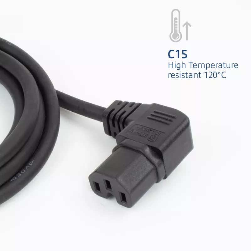 ACT strāvas vads CEE 7/7 leņķa (vīrišķais) - C15 leņķa (labais) IEC60320 melns 1,5 m