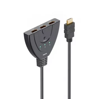 Hama 00205101 HDMI kabelis 0.55 m, HDMI A tipa (standarta) 3 x HDMI A tipa (standarta), Melns
