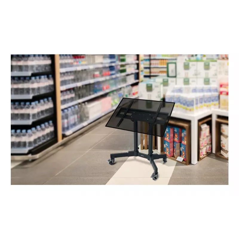 Manhattan zemais statīvs uz riteņiem televizoriem un monitoriem, 37–65 collas, VESA 200x200–600x400 mm, 40 kg, 45° slīpums