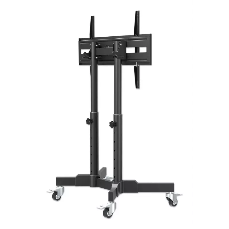 Manhattan zemais statīvs uz riteņiem televizoriem un monitoriem, 37–65 collas, VESA 200x200–600x400 mm, 40 kg, 45° slīpums