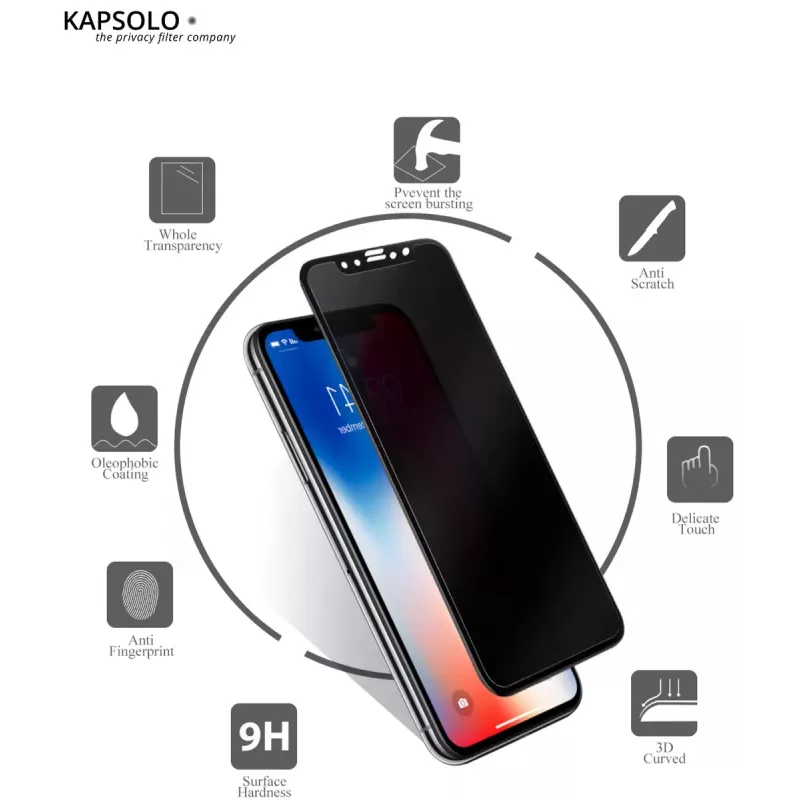 KAPSOLO Privātuma rūdītais stikls iPhone 11 Pro XS X