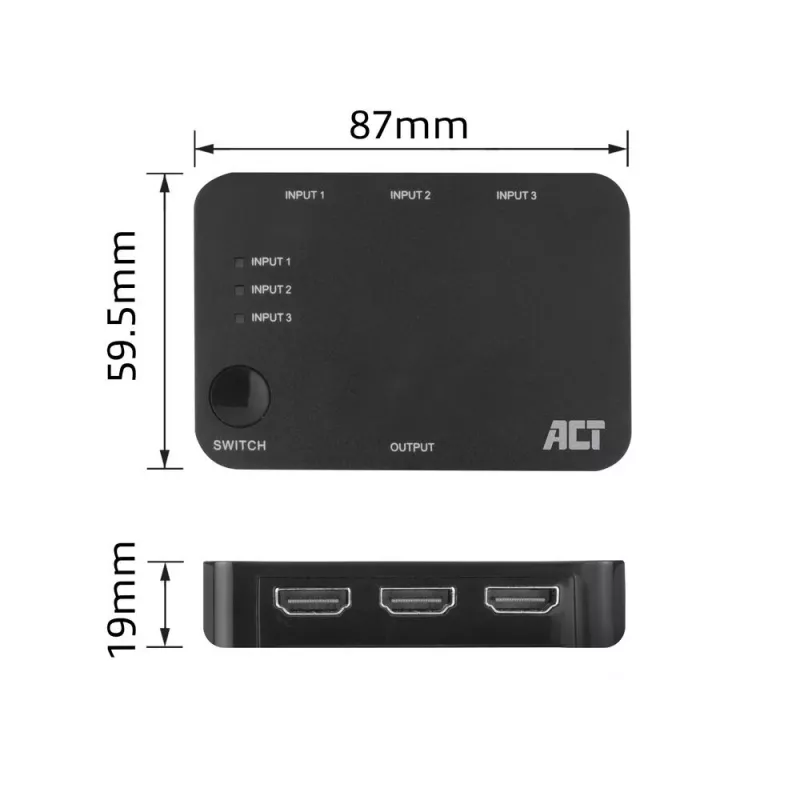 ACT 4K HDMI Switch 3x1 Melns 60Hz 1920x1080 3840x2160
