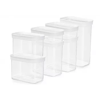 EMSA Optima N1142900 sausu produktu glabāšanas trauku komplekts (7 gab.), bez BPA, plastmasas, svaigumu saglabājošs blīvējums, caurspīdīgs/balts