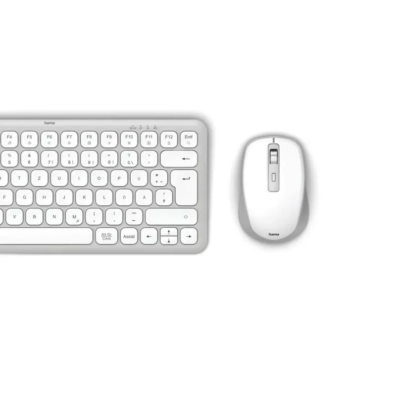Hama WKM-500 tastatūra ar peli, mājas, USB + RF bezvadu + Bluetooth, QWERTZ, pelēka, balta