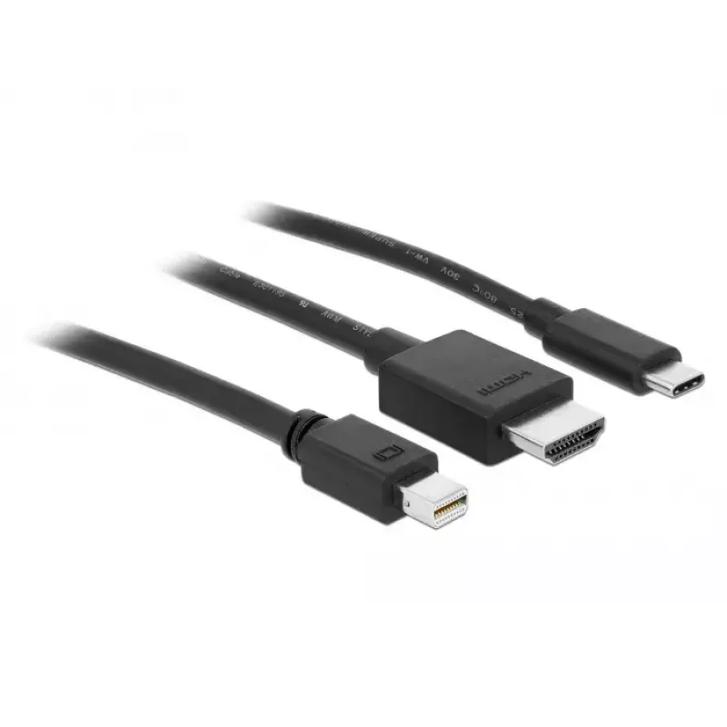 Video kabeļa adapteris DeLOCK 85830 HDMI Type A HDMI Mini DisplayPort USB Type-C Melns