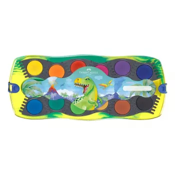 Faber-Castell 125036 Krāsu kaste ar dinozauru dizainu, 12 krāsas + baltā krāsa, daudzkrāsains