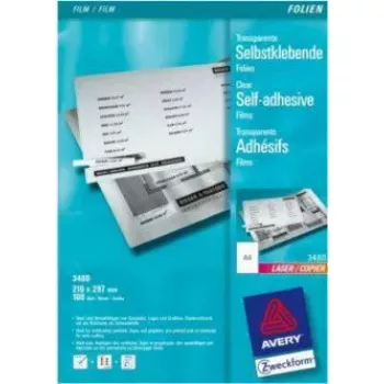 Caurspīdīgā drukas plēve A4 100 loksnes AVERY 3480