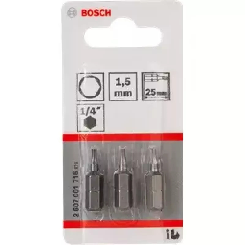 Bosch 2 607 001 716 drošības sešstūra uzgriežņu bits 3 gab.