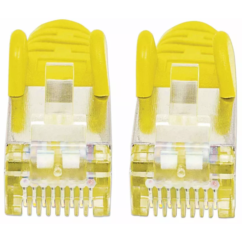 Intellinet tīkla savienojuma kabelis, Cat7 kabelis/Cat6A spraudņi, 7,5 m, Dzeltens, Vara, S/FTP, LSOH/LSZH, PVC, RJ45, zeltīti kontakti, bezāķa, ar aizsargvāciņu, mūža garantija