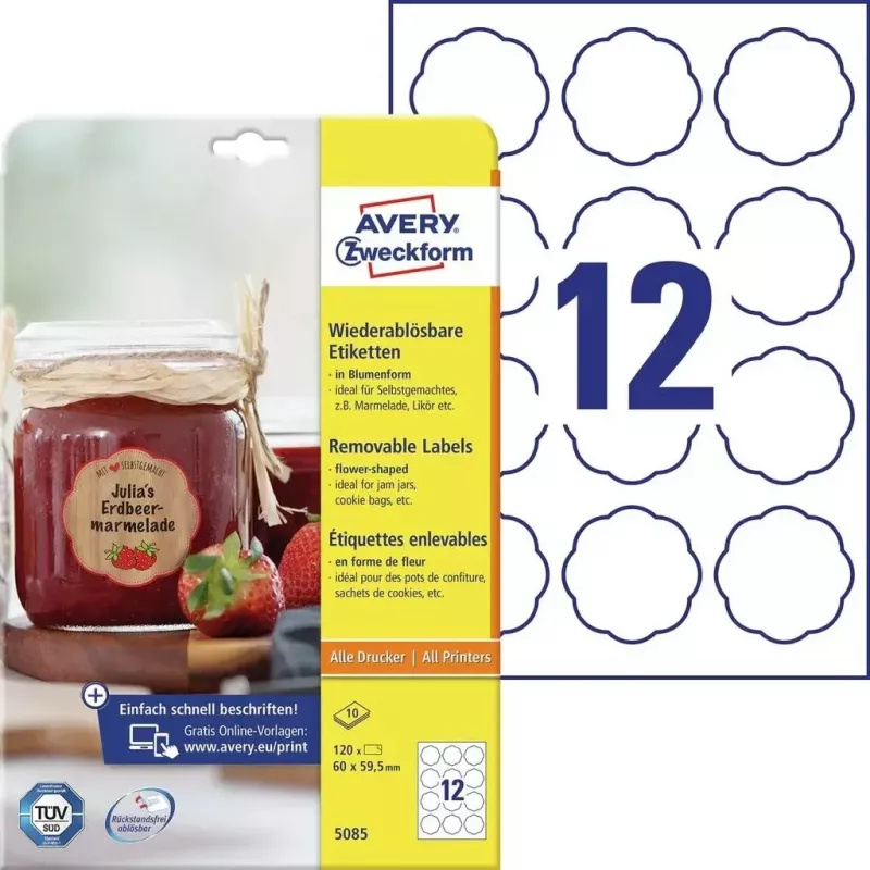 Pašlīmējošās printera uzlīmes Avery 5085