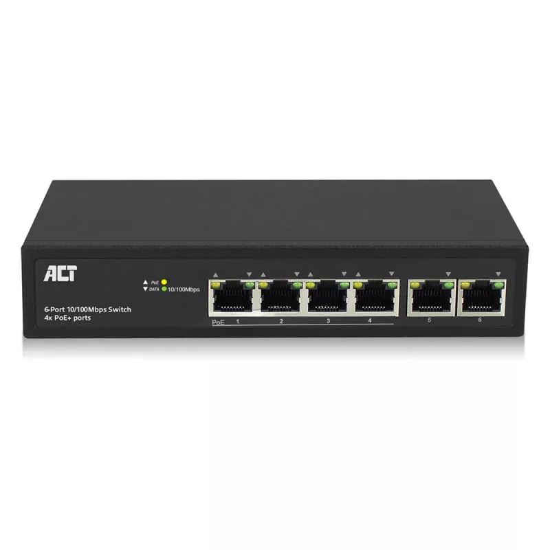 ACT AC4430 6 portu tīkla slēdzis, 10/100Mbps, 4x PoE+ (30W)
