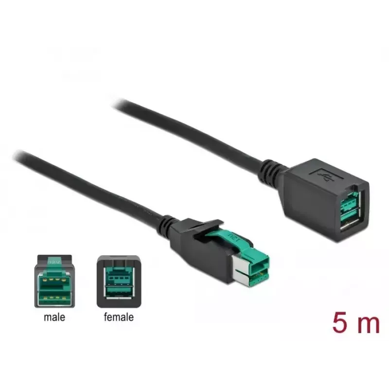 PoweredUSB pagarinātājkabelis DeLOCK 85984 12V 5m Melns