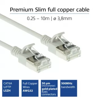 ACT Pelēks 0,5 metru LSZH U/FTP CAT6A datcentra slims līdzens plāns savienojuma kabelis ar RJ45 savienotājiem
