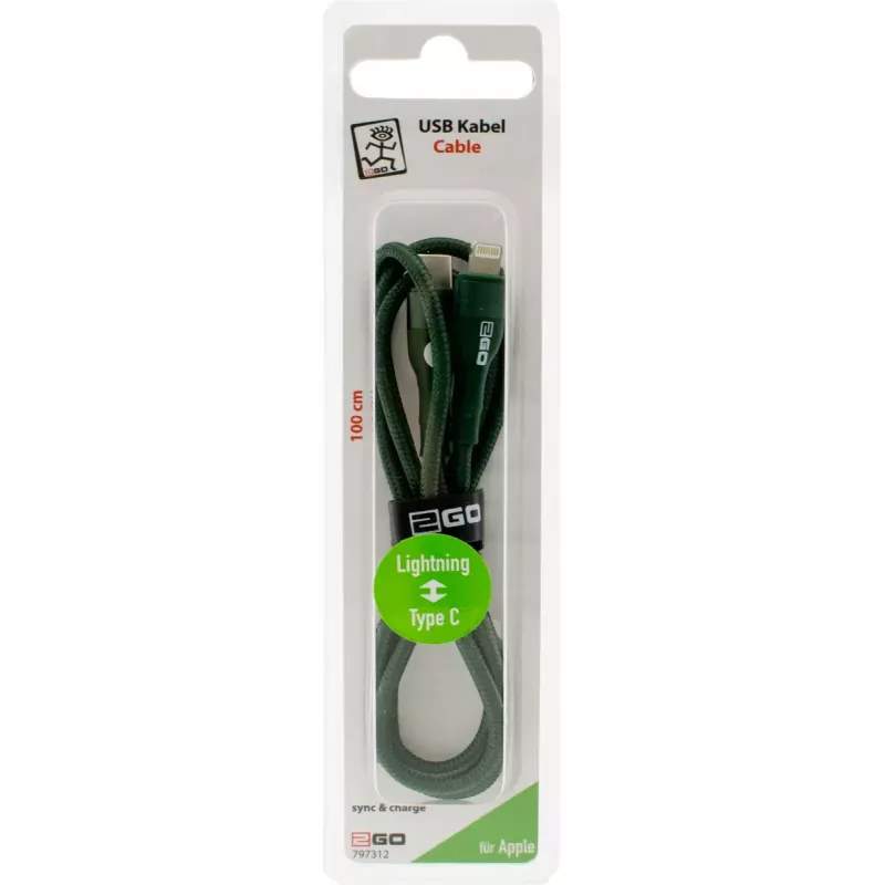 2GO 797312 Lightning kabelis 1m zaļš USB-C savienotājs