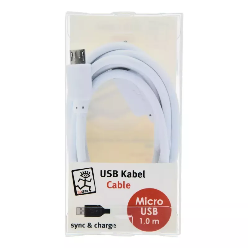 USB kabelis 2GO 795202 1m USB B uz Micro-USB B Balts
