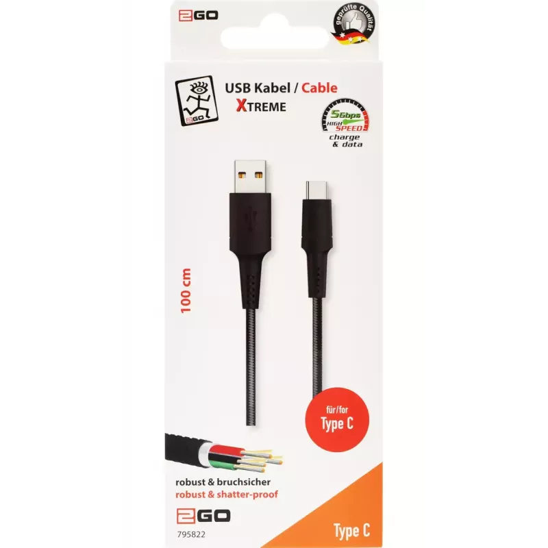 USB kabelis 2GO 795822 1 m USB B USB C Melns