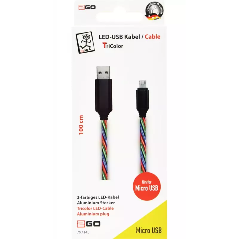 USB kabelis 2GO 797145, 1m, USB B – Micro-USB B, daudzkrāsains