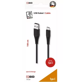 USB kabelis 2GO 797281 1m USB B uz USB C melns
