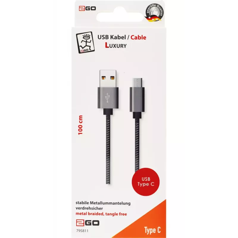USB kabelis 2GO 795812 USB 3.2 Gen 1 1m USB B USB C Pelēks