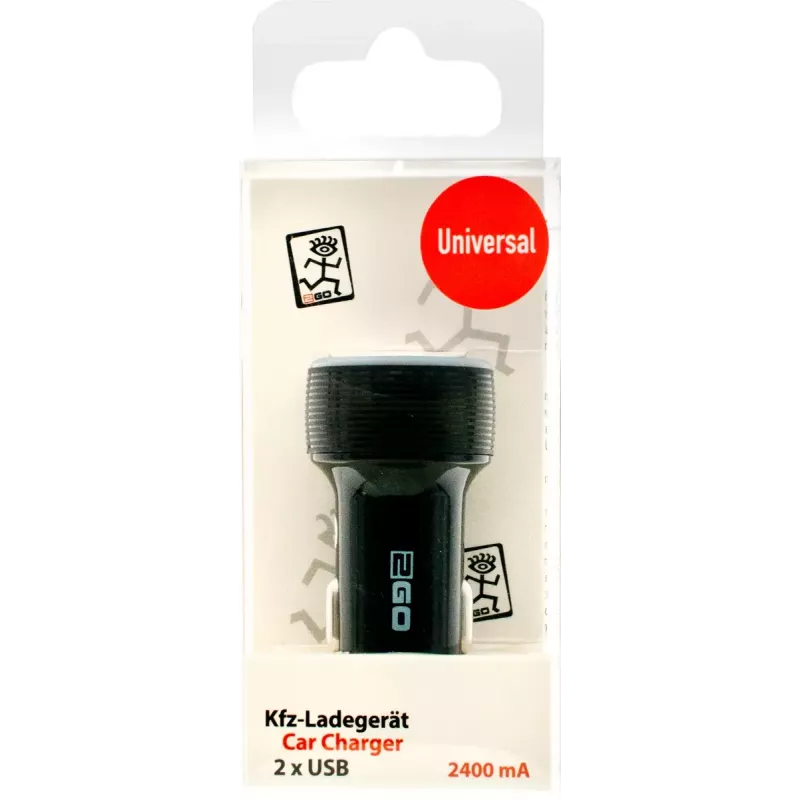 2GO 795784 Universāls auto lādētājs 12/24V 2 USB porti, melns