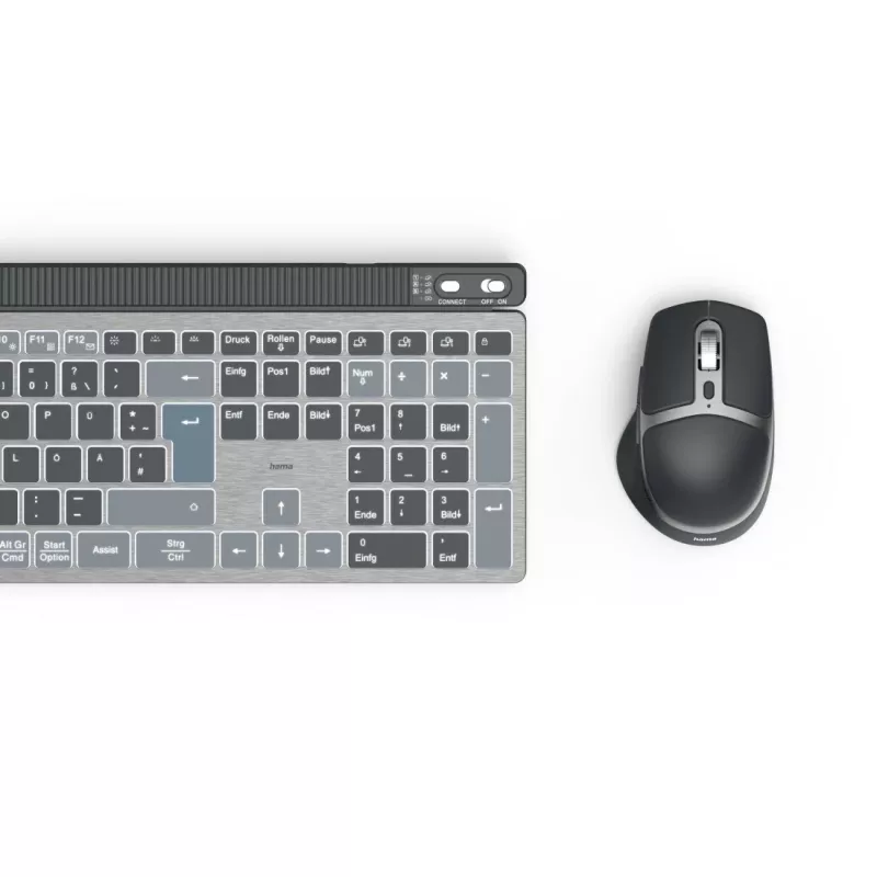 Hama WKM-750 bezvadu tastatūra un pele Home/Office Bluetooth QWERTZ pelēka, melna, zila