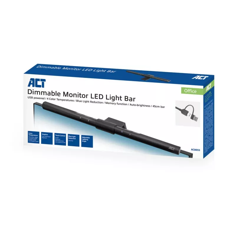 Monitora LED gaismas josla ACT AC8055 — Dimējama, USB barojama ekrāna lampa