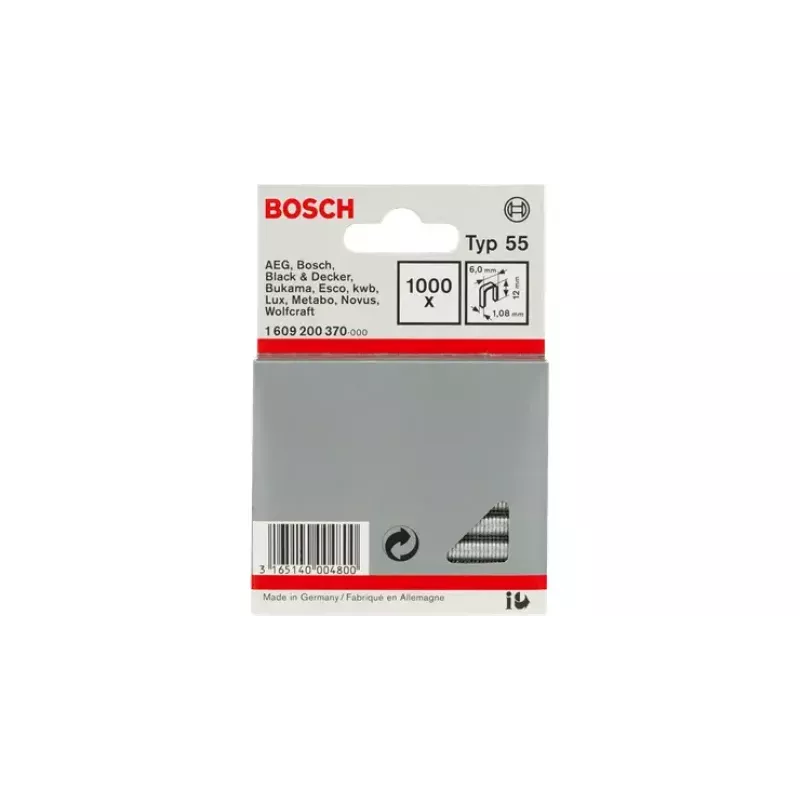 Šauras galvas skavas Bosch 1609200372 Type 55 10mm 1000gab