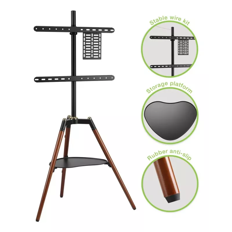 Techly ICA-TR58 TV statīvs/grīdas stiprinājums 165.1 cm (65 collas) Melns, Koks