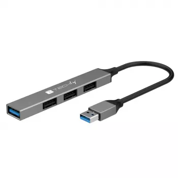 Techly IUSB32-HUB4A-3U2SLS USB centrmezgls / dokstacija, vadu, USB 3.2 Gen 1 Type-A, pelēks