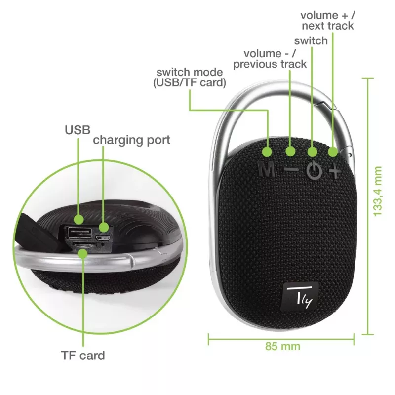 Techly ICASBL321BK pārnēsājams mono skaļrunis, melns, 5 W