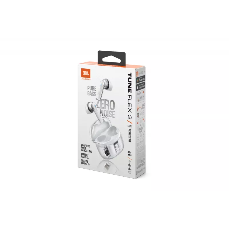 Austiņas JBL Tune Flex 2 Ghost Edition — True Wireless (TWS) iekšauss, Bluetooth, 20–20000 Hz, Balta