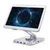 Techly 8-in-1 USB-C centrmezgla dokstacija ar planšetes statīvu, sudraba, alumīnijs, 360°, USB 3.2 Gen 1 Type-C, 5000 Mbit/s