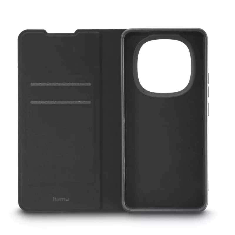 Folio maciņš HAMA Daily Protect Redmi Note 15 (6,77 collu) — Melns, 2 kabatiņas kartēm, galda statīvs