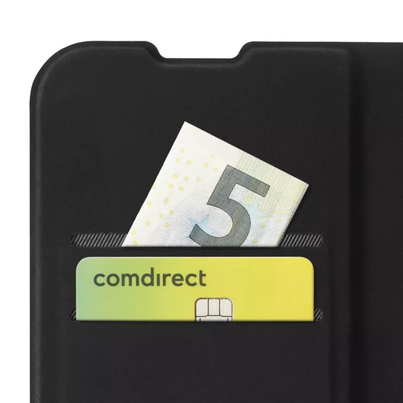 Folio maciņš HAMA Daily Protect Redmi Note 15 (6,77 collu) — Melns, 2 kabatiņas kartēm, galda statīvs